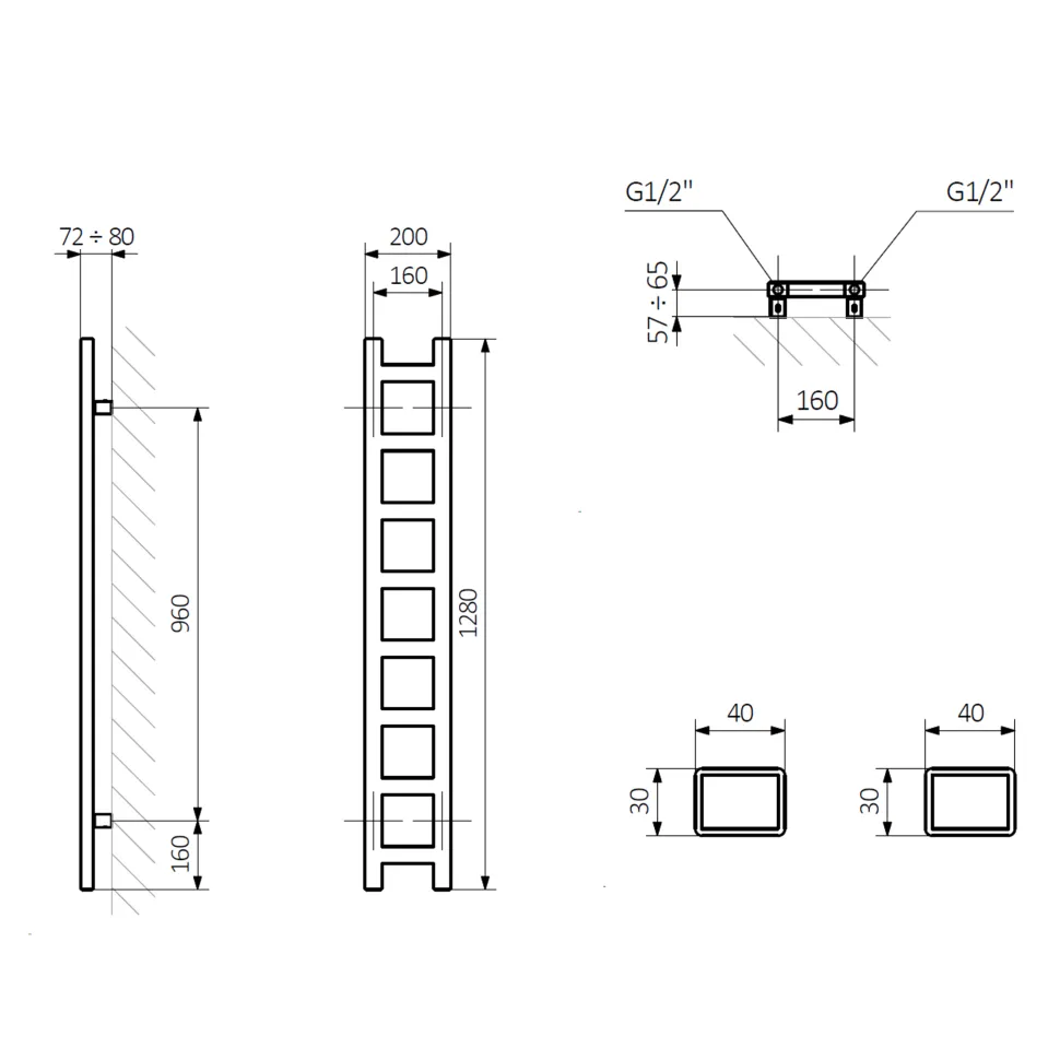 Terma Easy Matt Black Heated Towel Rail - 3 Sizes