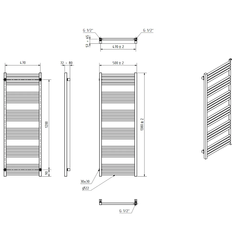 Terma Fiona Heated Towel Rail - 5 Sizes