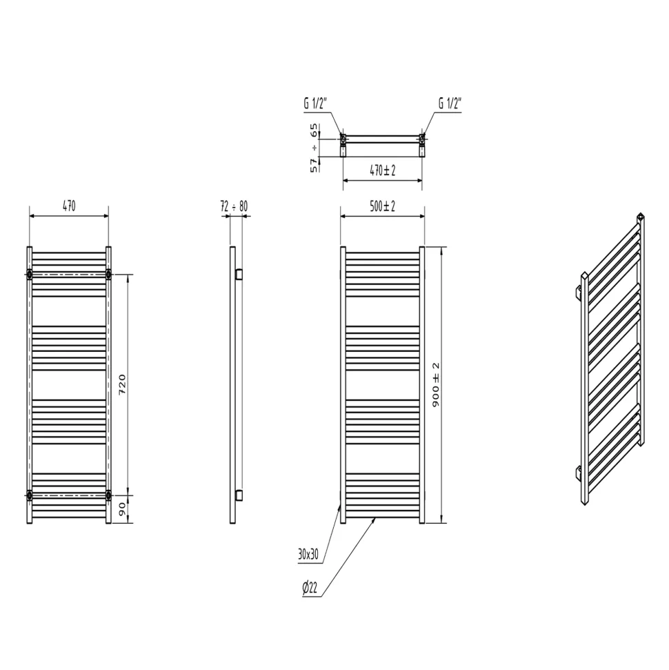 Terma Fiona Heated Towel Rail - 5 Sizes