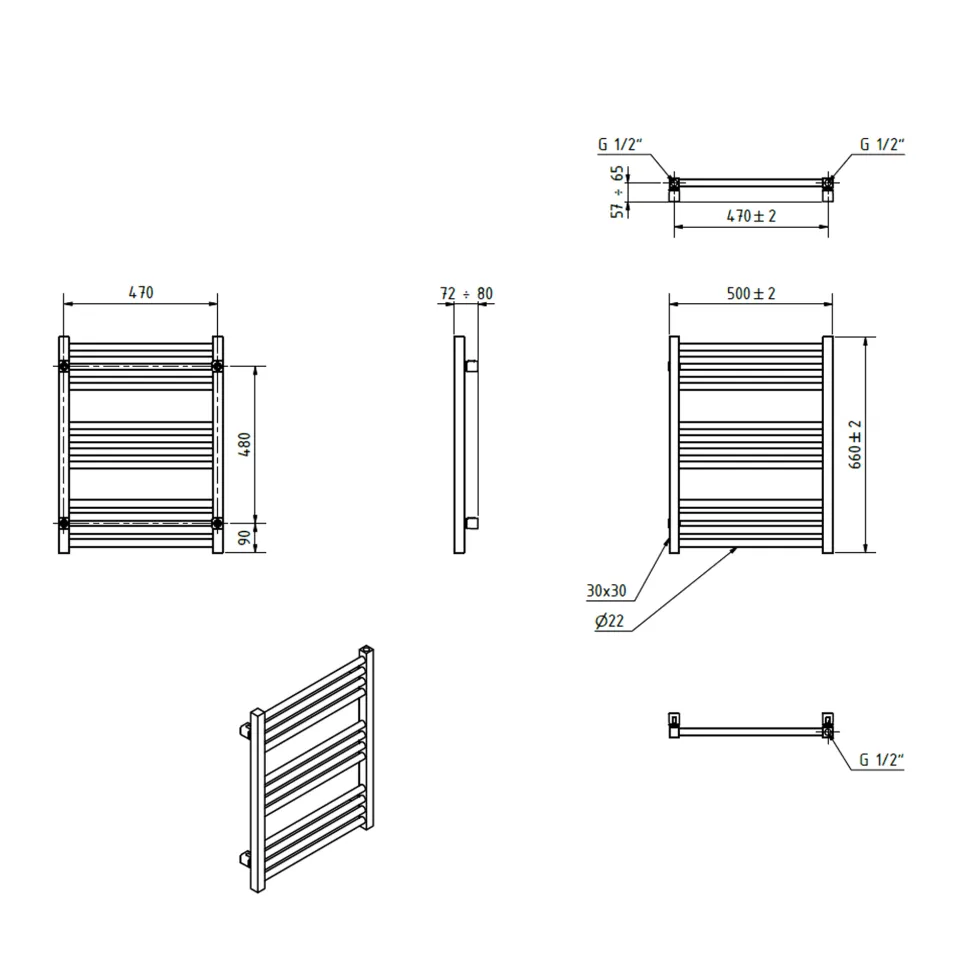 Terma Fiona Heated Towel Rail - 5 Sizes