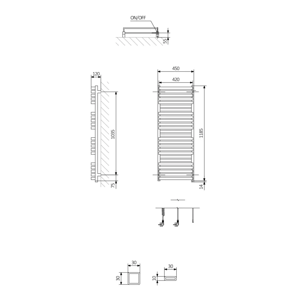 Terma Quadrus Bold One Electric Heated Towel Rail with Heating Element - Metallic Black