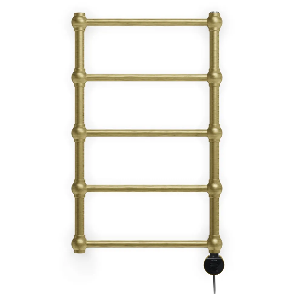 Terma Retro Brushed Brass Electric Heated Towel Rail with VEO Wi-Fi Controlled Heating Element