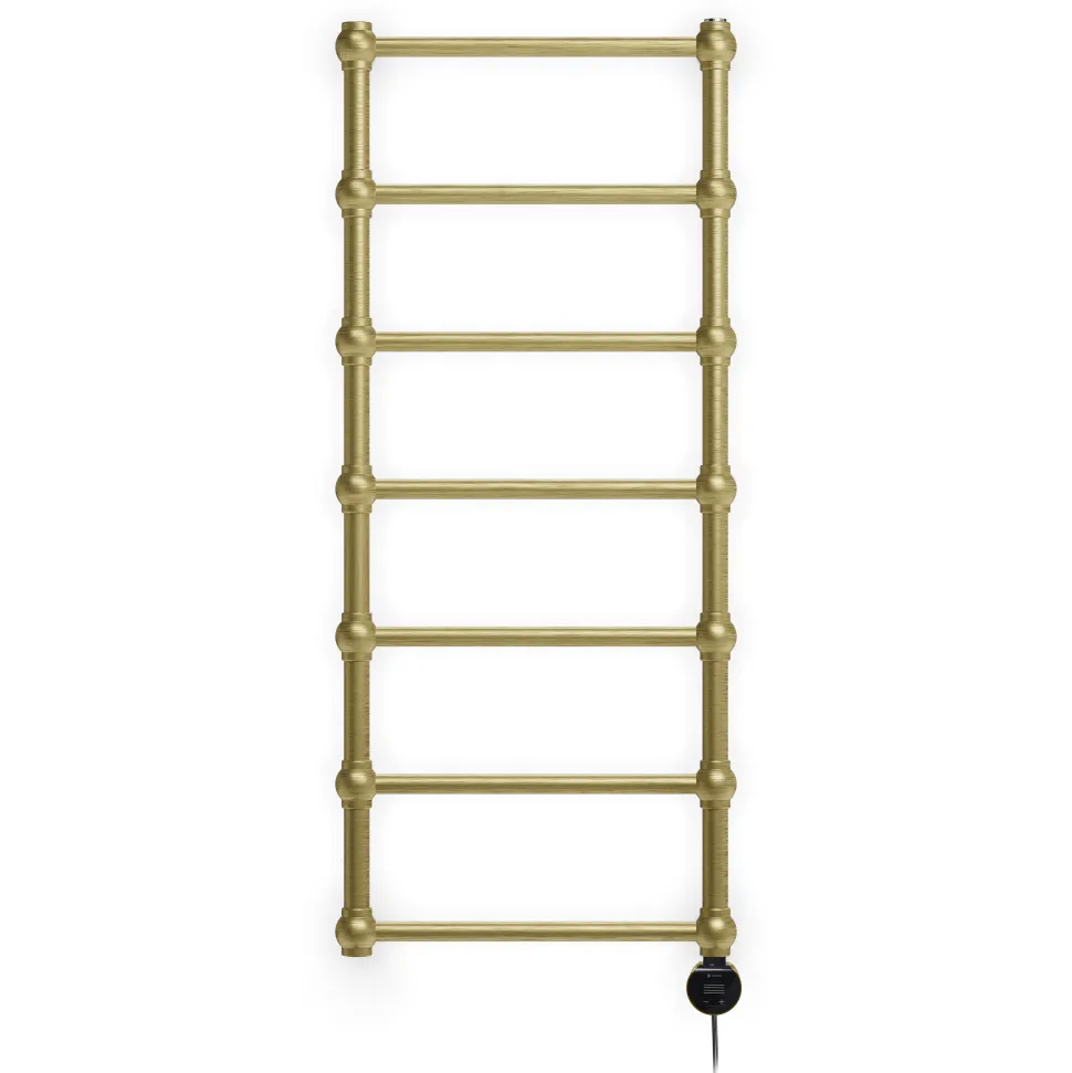 Terma Retro Brushed Brass Electric Heated Towel Rail with VEO Wi-Fi Controlled Heating Element
