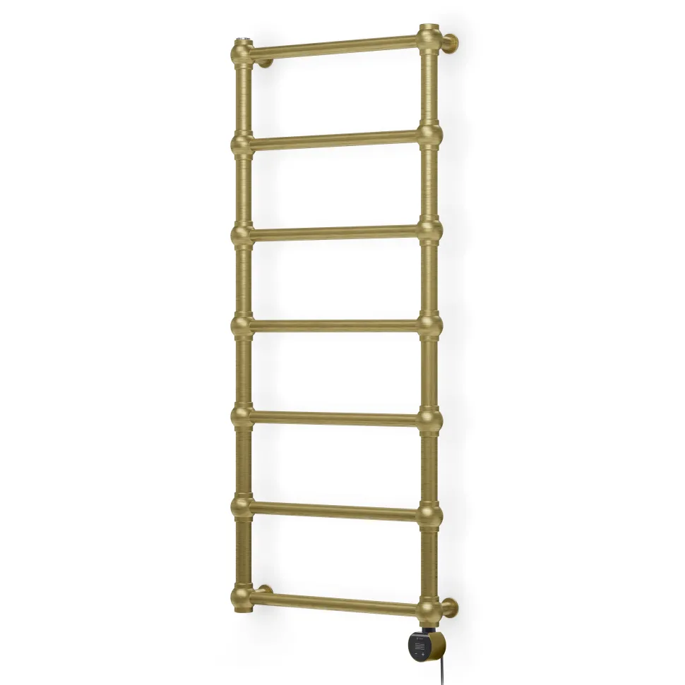 Terma Retro Brushed Brass Electric Heated Towel Rail with VEO Wi-Fi Controlled Heating Element