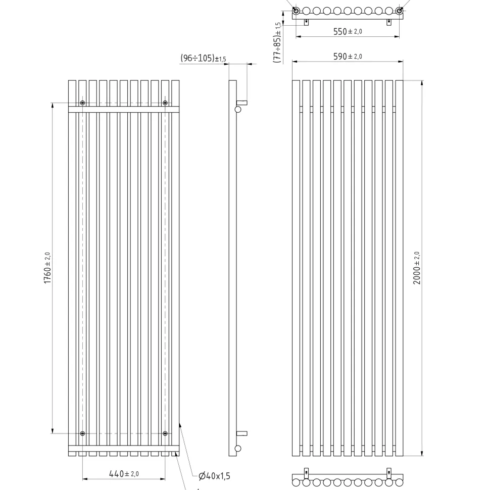 Terma Rolo Room E Single Panel 2000 x 590mm Electric Radiator with 1500W Wi-Fi Controlled VEO Heating Element