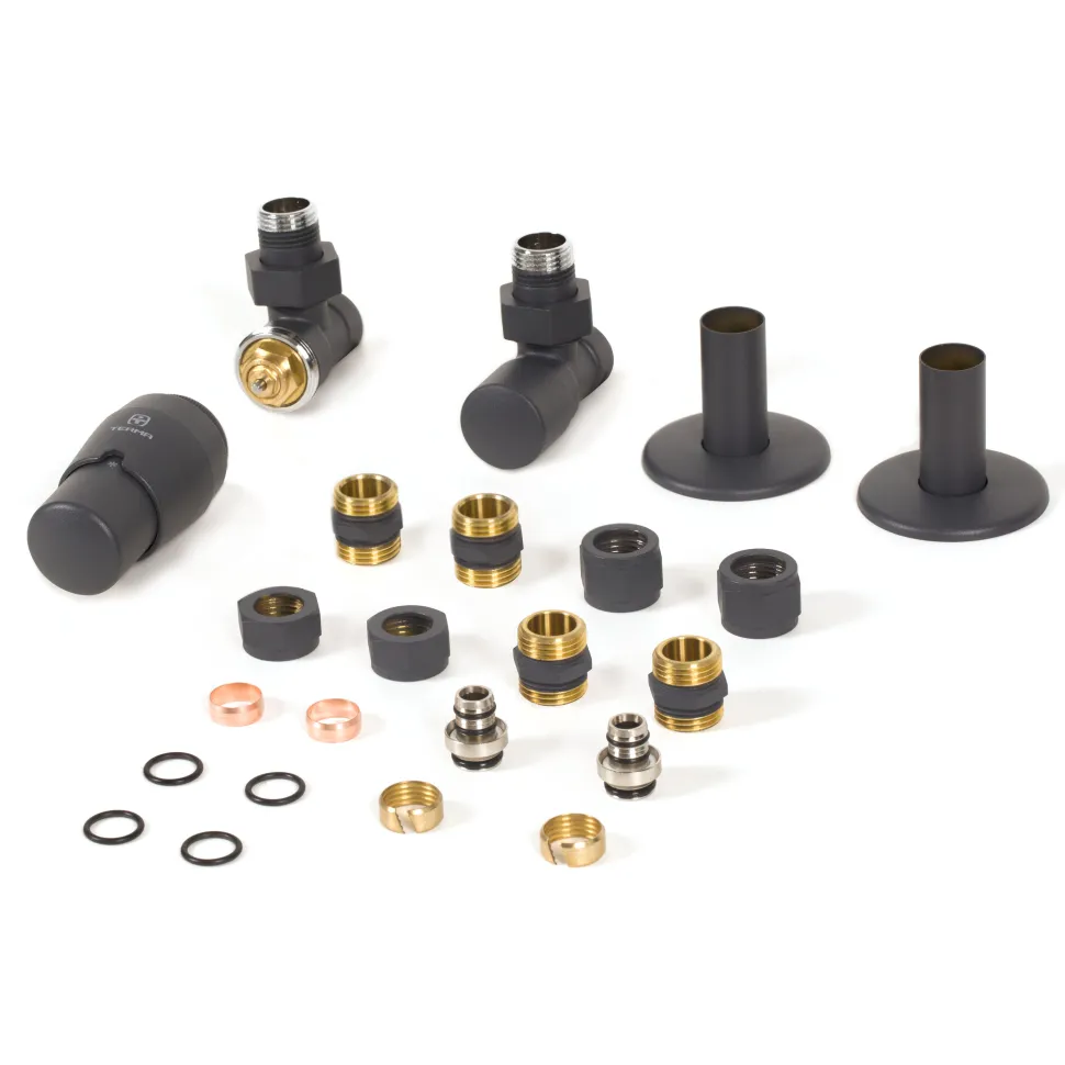 Terma Vario Royal Angled Thermostatic Valves with Pipe Masking