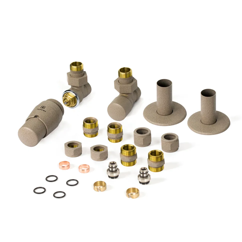 Terma Vario Royal Angled Thermostatic Valves with Pipe Masking