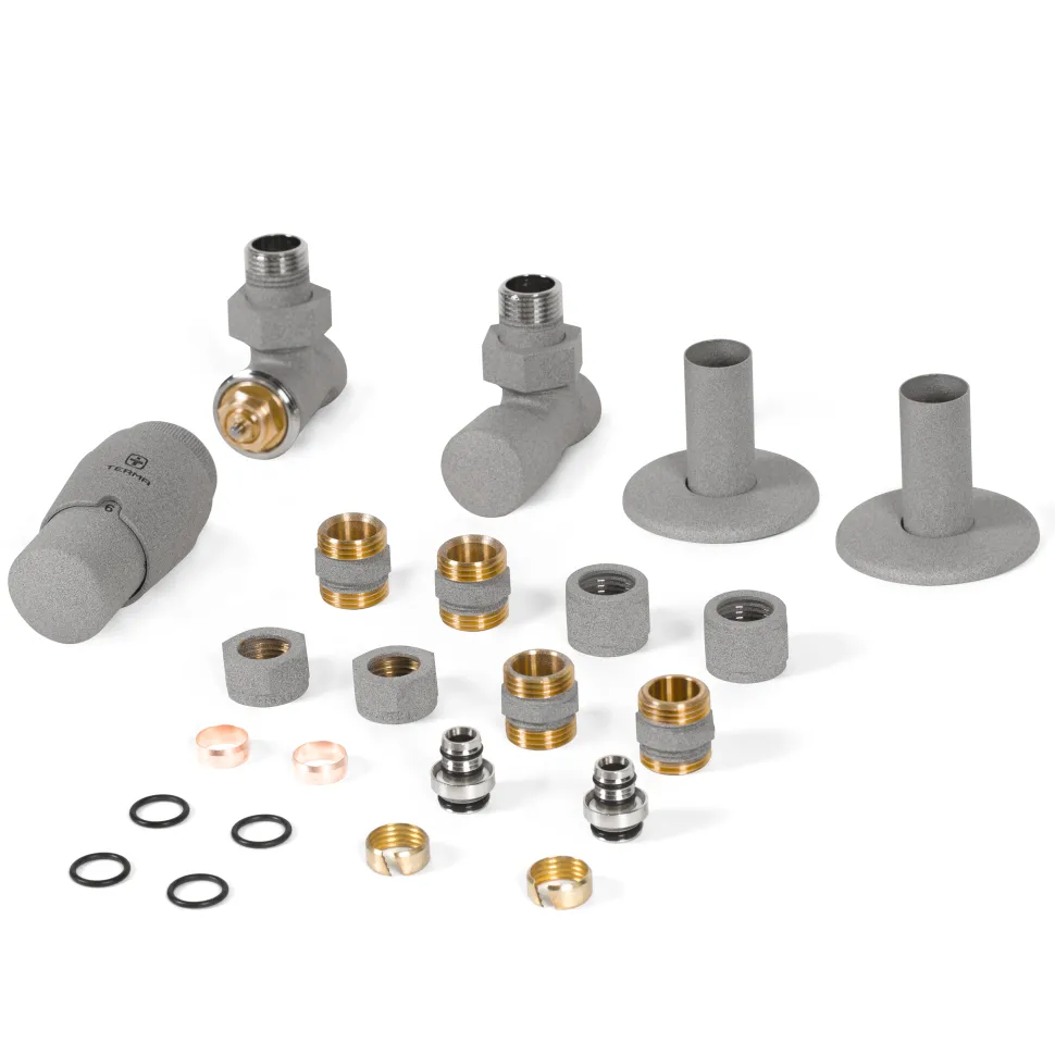 Terma Vario Royal Angled Thermostatic Valves with Pipe Masking