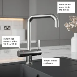 The Tap Factory Milo Filtered Cold & Instant Boiling Water Tap with WRAS-Approved Boiler & Filter - Brushed Steel