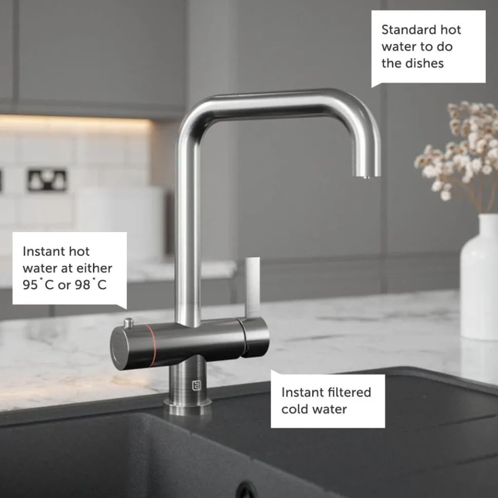 The Tap Factory Milo Filtered Cold & Instant Boiling Water Tap with WRAS-Approved Boiler & Filter - Brushed Steel