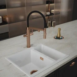 The Tap Factory Quilt Tube Brushed Copper Pull Out Spray Boiling Water Kitchen Mixer with Filtered Cold Drinking Water & Coloured Spout