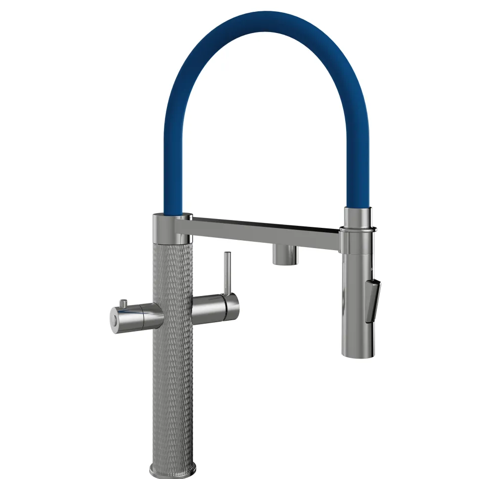 The Tap Factory Quilt Tube Chrome Pull Out Spray Boiling Water Kitchen Mixer with Filtered Cold Drinking Water & Coloured Spout
