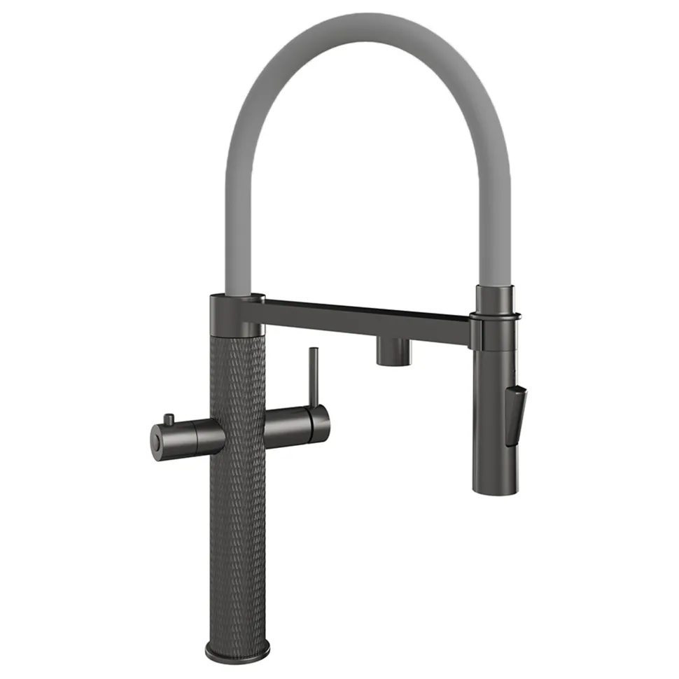 The Tap Factory Quilt Tube Gunmetal Pull Out Spray Boiling Water Kitchen Mixer with Filtered Cold Drinking Water & Coloured Spout
