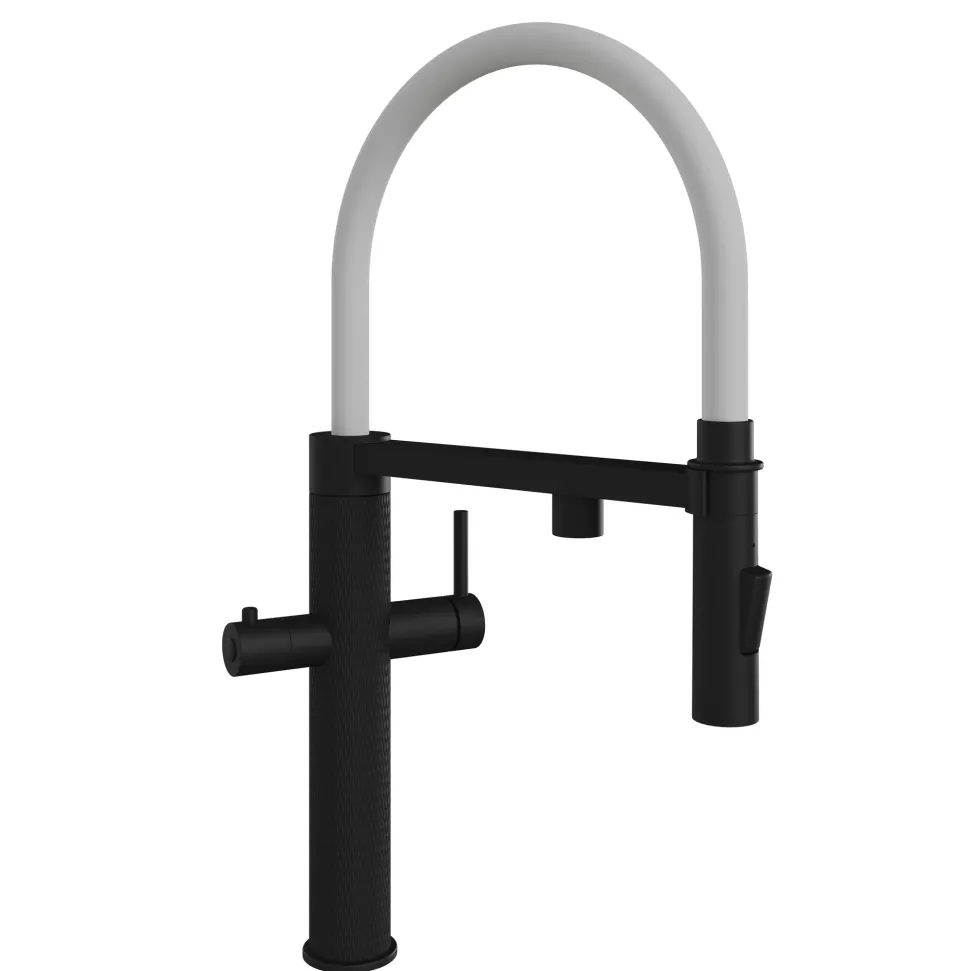 The Tap Factory Quilt Tube Vanto Black Pull Out Spray Boiling Water Kitchen Mixer with Filtered Cold Drinking Water & Coloured Spout