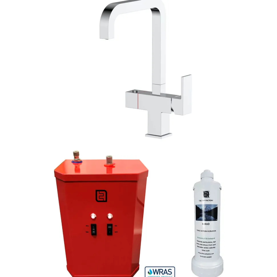 The Tap Factory Tetra Filtered Cold & Instant Boiling Water Tap with Filter & WRAS Approved Boiler Tank - Brushed Steel