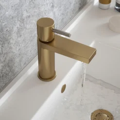 The Tap Factory Vibrance Brushed Brass Mono Basin Mixer and Basin Waste - 6 Handle Colours Available