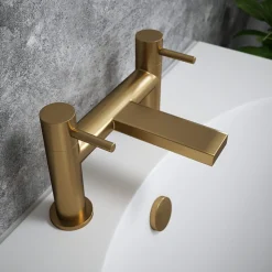 The Tap Factory Vibrance Brushed Brass Deck Mounted Bath Filler - 6 Handle Colours Available