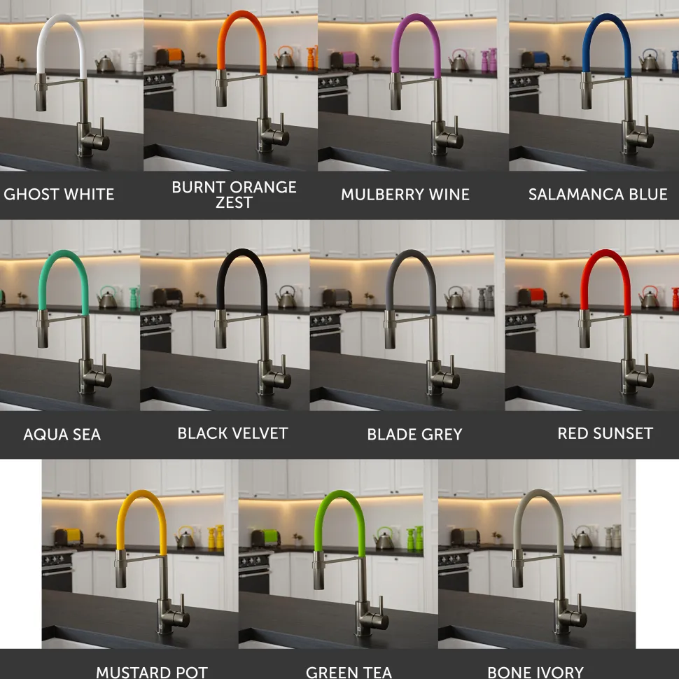 The Tap Factory Vibrance Tube Gunmetal Mono Pull Out Kitchen Mixer Tap with Coloured Spout