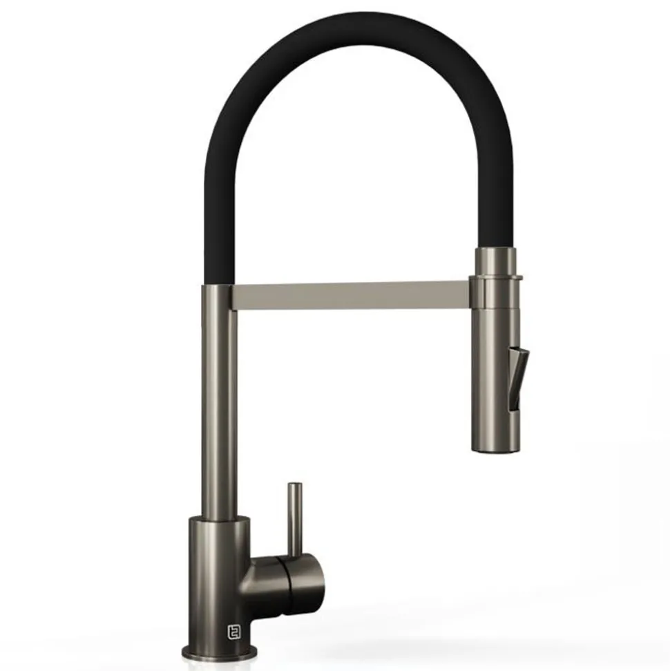 The Tap Factory Vibrance Tube Gunmetal Mono Pull Out Kitchen Mixer Tap with Coloured Spout