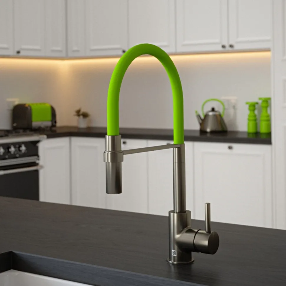 The Tap Factory Vibrance Tube Gunmetal Mono Pull Out Kitchen Mixer Tap with Coloured Spout