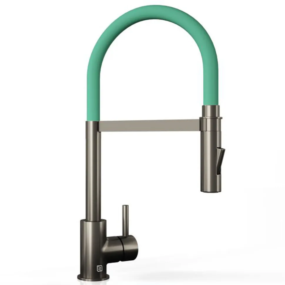 The Tap Factory Vibrance Tube Gunmetal Mono Pull Out Kitchen Mixer Tap with Coloured Spout