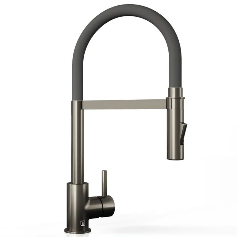 The Tap Factory Vibrance Tube Gunmetal Mono Pull Out Kitchen Mixer Tap with Coloured Spout