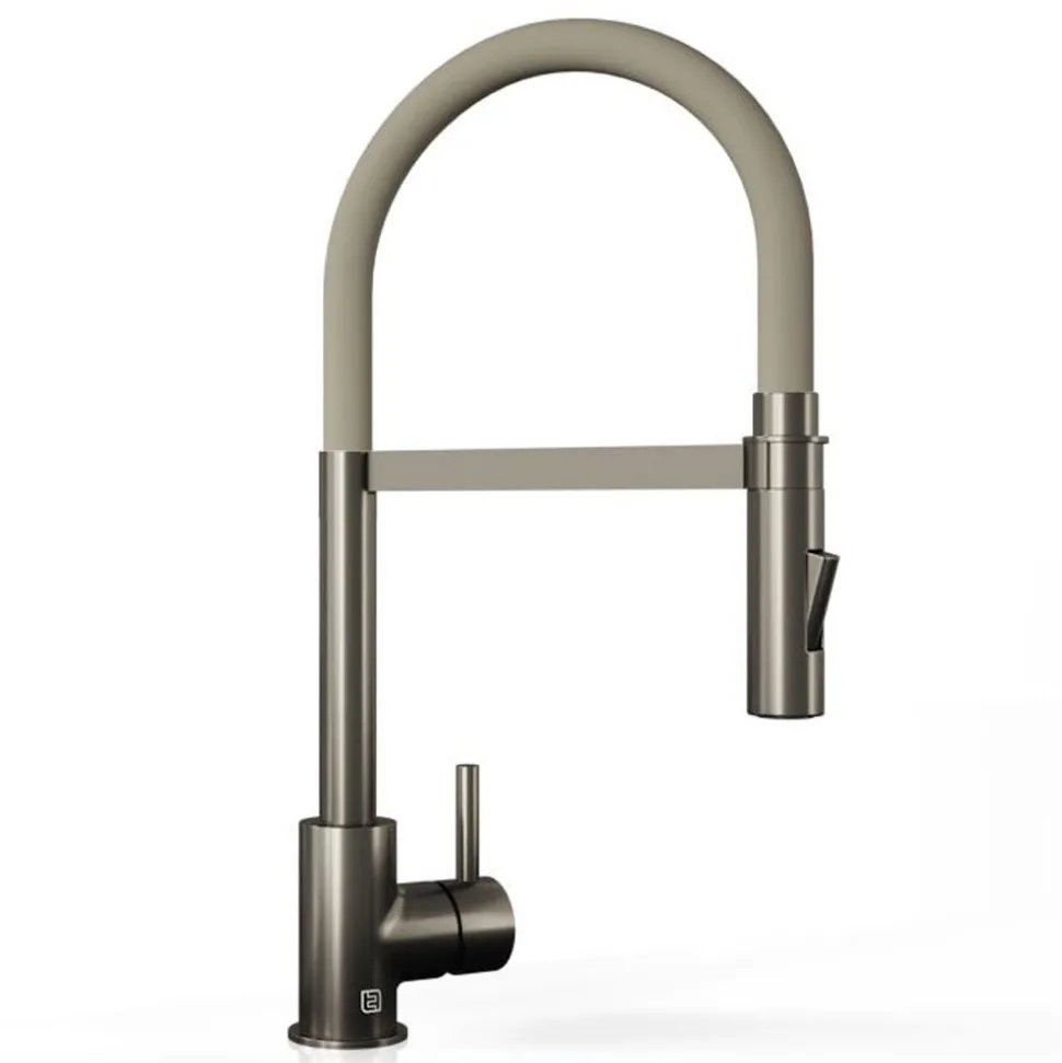 The Tap Factory Vibrance Tube Gunmetal Mono Pull Out Kitchen Mixer Tap with Coloured Spout