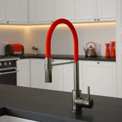 The Tap Factory Vibrance Tube Gunmetal Mono Pull Out Kitchen Mixer Tap with Coloured Spout