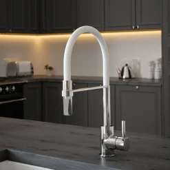The Tap Factory Vibrance Tube Chrome Mono Pull Out Kitchen Mixer Tap with Coloured Spout