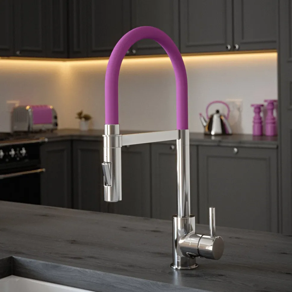 The Tap Factory Vibrance Tube Chrome Mono Pull Out Kitchen Mixer Tap with Coloured Spout