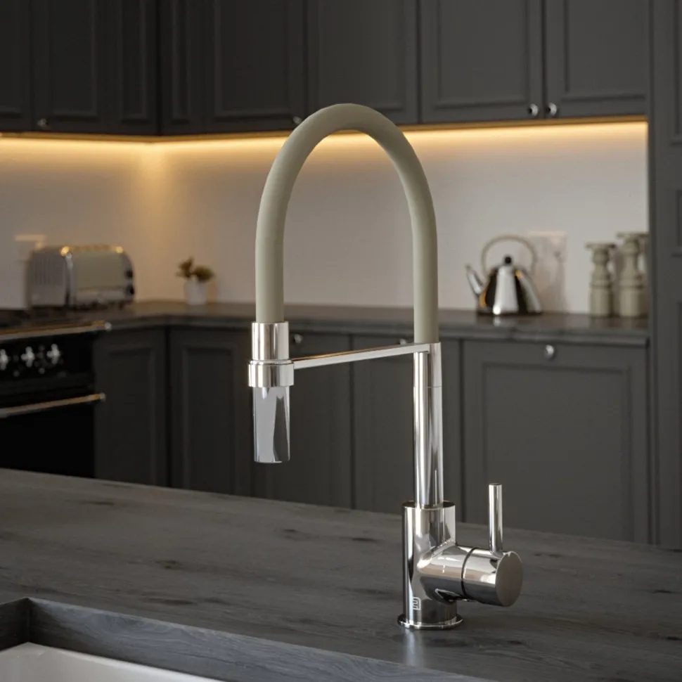 The Tap Factory Vibrance Tube Chrome Mono Pull Out Kitchen Mixer Tap with Coloured Spout