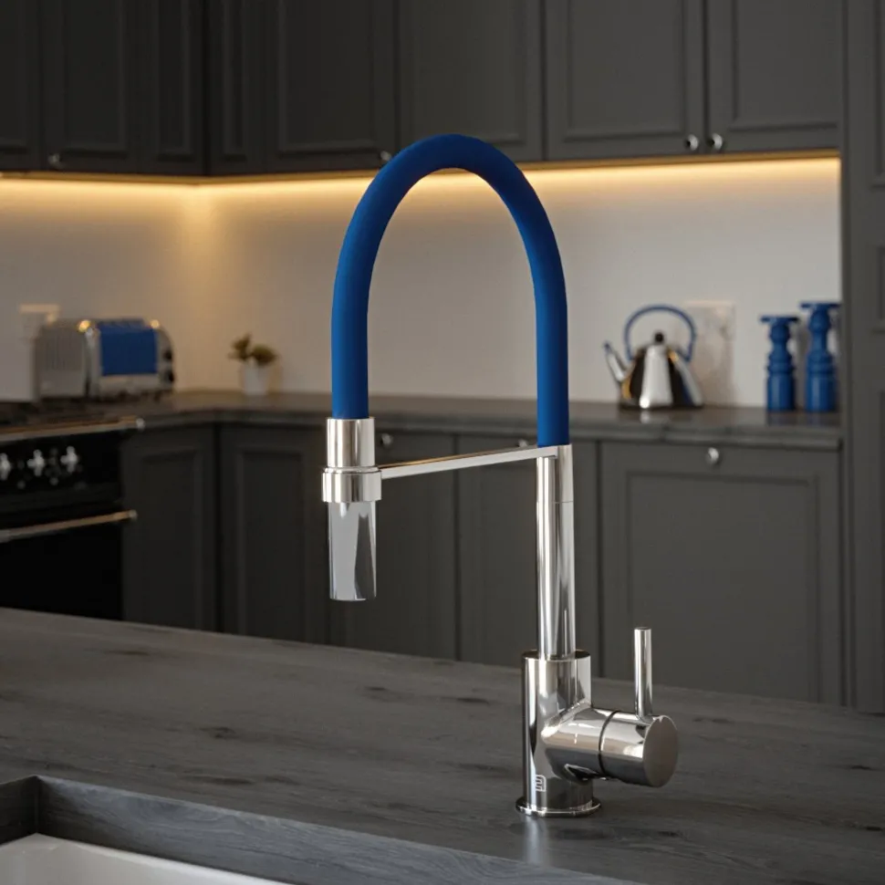 The Tap Factory Vibrance Tube Chrome Mono Pull Out Kitchen Mixer Tap with Coloured Spout