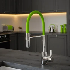 The Tap Factory Vibrance Tube Chrome Mono Pull Out Kitchen Mixer Tap with Coloured Spout