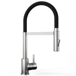 The Tap Factory Vibrance Tube Brushed Nickel Mono Pull Out Kitchen Mixer Tap with Coloured Spout
