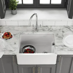 Thomas Denby Belfast 1 Bowl Gloss White Ceramic Kitchen Sink - 595 x 460mm