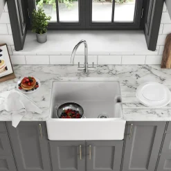 Thomas Denby Belfast 1 Bowl Gloss White Ceramic Kitchen Sink - 595 x 460mm
