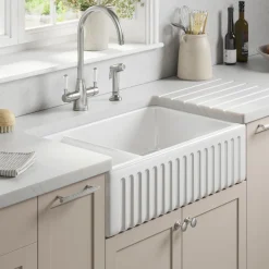 Thomas Denby Bredon 1.5 Bowl Fluted White Ceramic Belfast Sink - 795 x 465mm