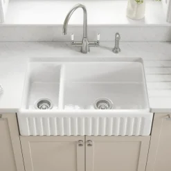 Thomas Denby Bredon 1.5 Bowl Fluted White Ceramic Belfast Sink - 795 x 465mm