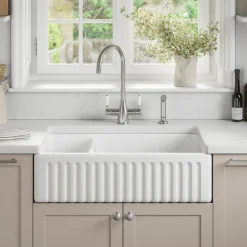 Thomas Denby Bredon 1.5 Bowl Fluted White Ceramic Belfast Sink - 795 x 465mm