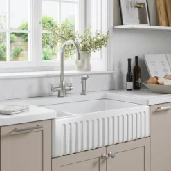 Thomas Denby Bredon 1.5 Bowl Fluted White Ceramic Belfast Sink - 795 x 465mm