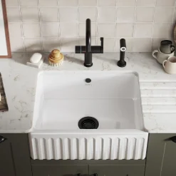 Thomas Denby Chiltern 1 Bowl Fluted White Ceramic Belfast Sink - 595 x 460mm