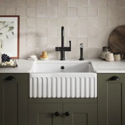 Thomas Denby Chiltern 1 Bowl Fluted White Ceramic Belfast Sink - 595 x 460mm