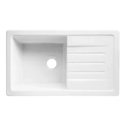 Thomas Denby Jarla Mini 1 Bowl Gloss White Ceramic Kitchen Sink with Reversible Drainer - 860 x 500mm