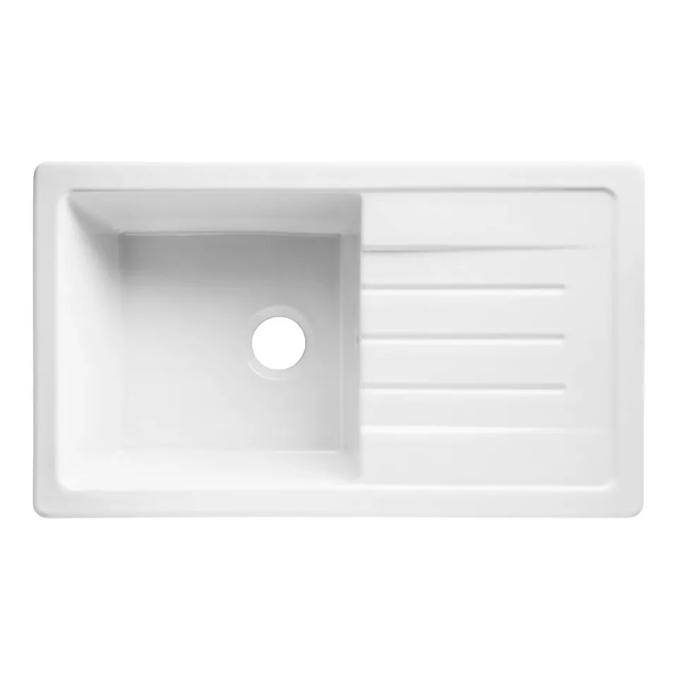 Thomas Denby Jarla Mini 1 Bowl Gloss White Ceramic Kitchen Sink with Reversible Drainer - 860 x 500mm