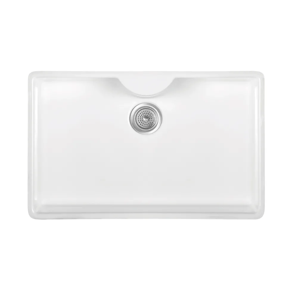 Thomas Denby Legacy Belfast 1 Bowl Gloss White Ceramic Kitchen Sink with Tap Ledge - 595 x 450mm