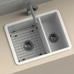 Thomas Denby Metro 1.5 Bowl Inset or Undermount Ceramic Kitchen Sink with Left Hand Main Bowl - 595 x 460mm