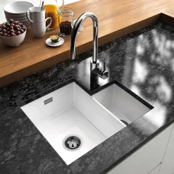 Thomas Denby Metro 1.3 Bowl Inset or Undermount Gloss White Ceramic Kitchen Sink - 595 x 520mm