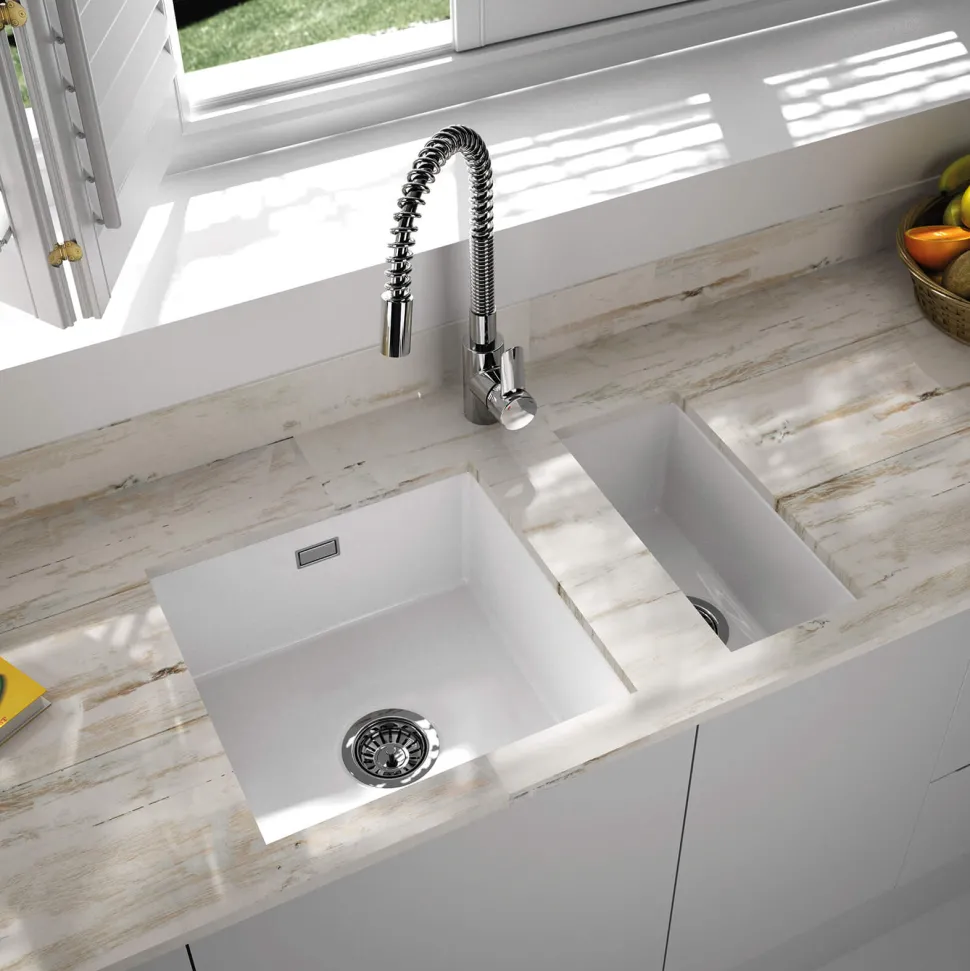 Thomas Denby Metro Half Bowl Inset or Undermount Gloss White Ceramic Kitchen Sink - 234 x 460mm