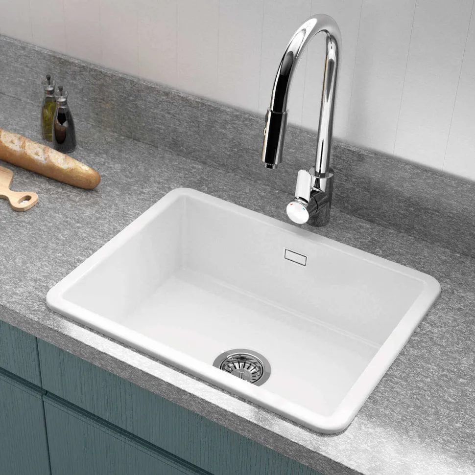 Thomas Denby Metro Large 1 Bowl Inset or Undermount Ceramic Kitchen Sink - 595 x 460mm