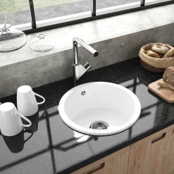 Thomas Denby Metro Round 1 Bowl Inset or Undermount Ceramic Kitchen Sink - 445 x 445mm